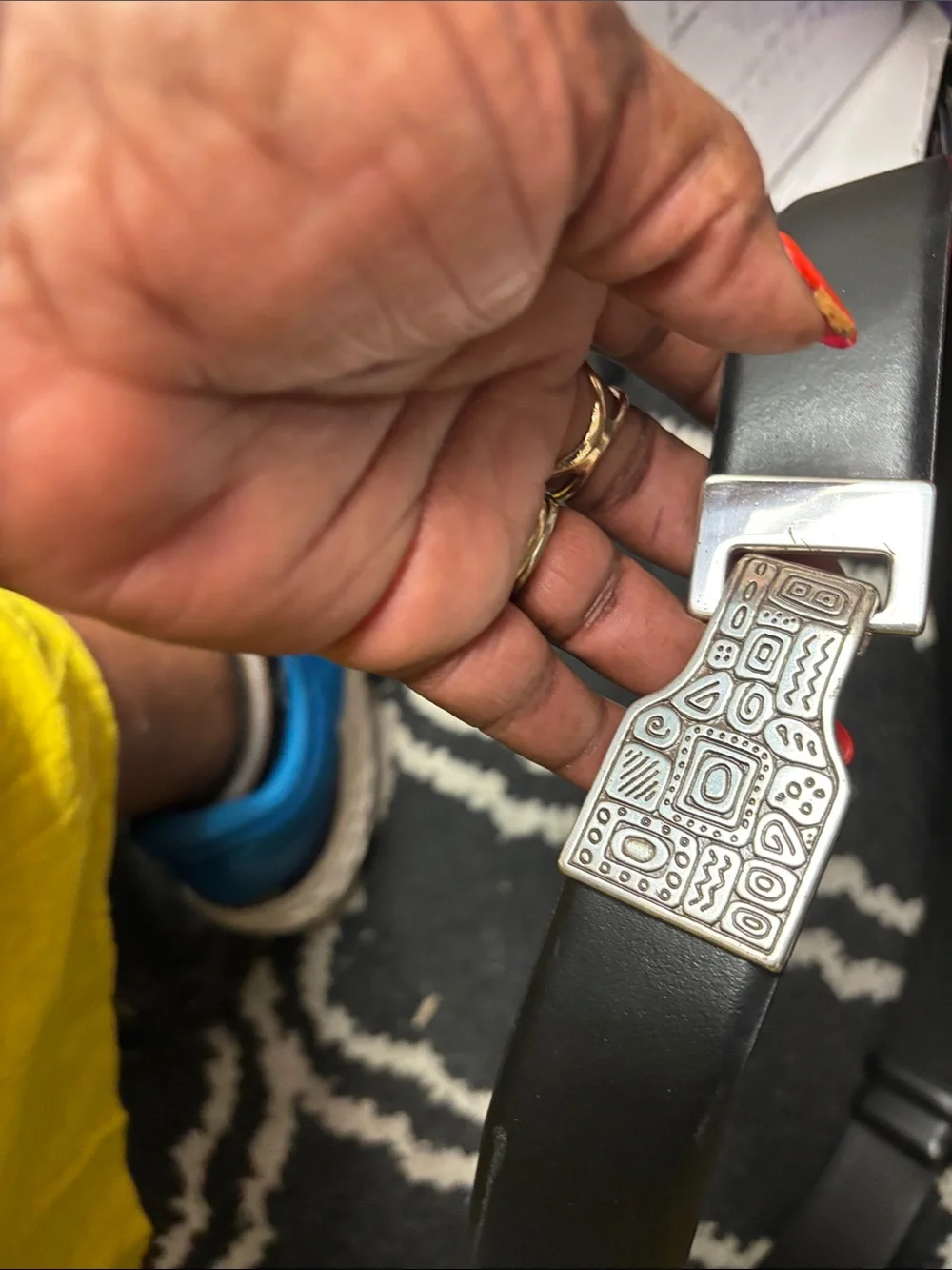 Men's Black Leather Belt with Decorative Silver Buckle